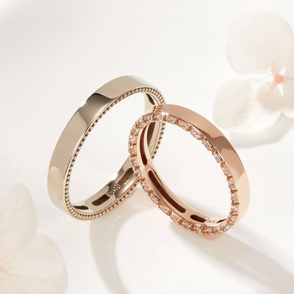 비앤비골드 (현대Hmall) [비앤비골드] 18K 로렛트 큐빅볼 올밴드 커플링 반지 세트 SCS41928