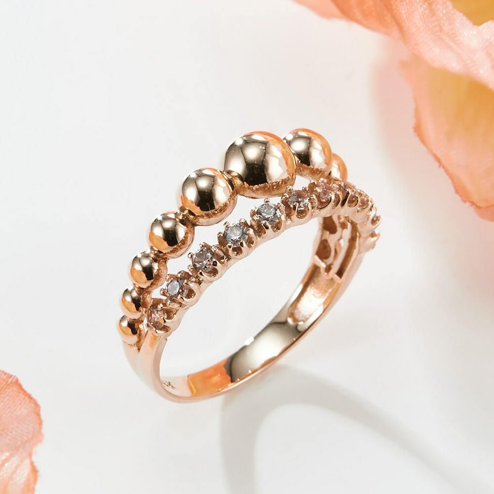 비앤비골드 비앤비골드 (현대Hmall) [비앤비골드] 14K 볼륨 멜로디볼 큐빅 두줄 반지 SRS41384