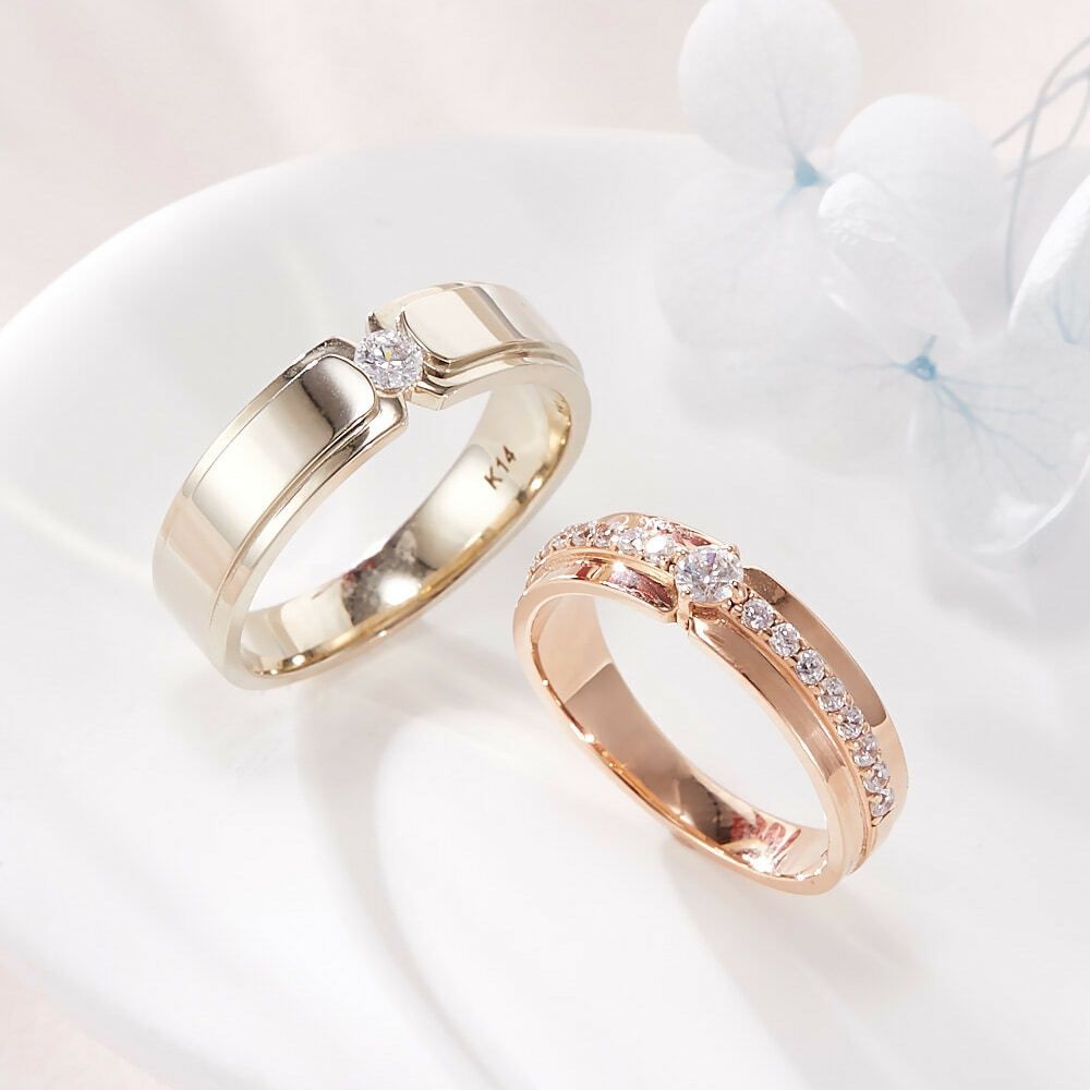 비앤비골드 비앤비골드 (현대Hmall) [비앤비골드] 14K 이중 스틱 큐빅라인 커플링 반지 세트 RCS41369