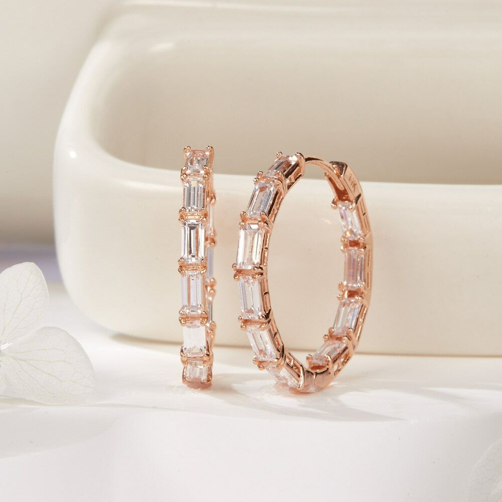 비앤비골드 (현대Hmall) [비앤비골드] 14K 바게트 큐빅 쉐도우 원터치 링귀걸이 한쌍 PNE42097