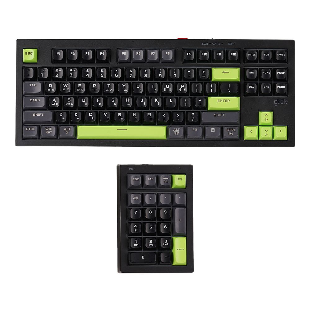 지클릭커 오피스프로 WK87+NK21 넘버키패드 풀배열 무선 키보드 Poker Green RC1