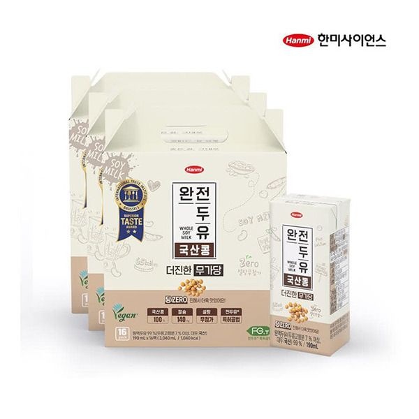 [한미] [48팩] 완전두유 더진한 국산콩 무가당 (190ml x 16팩 x 3박스)