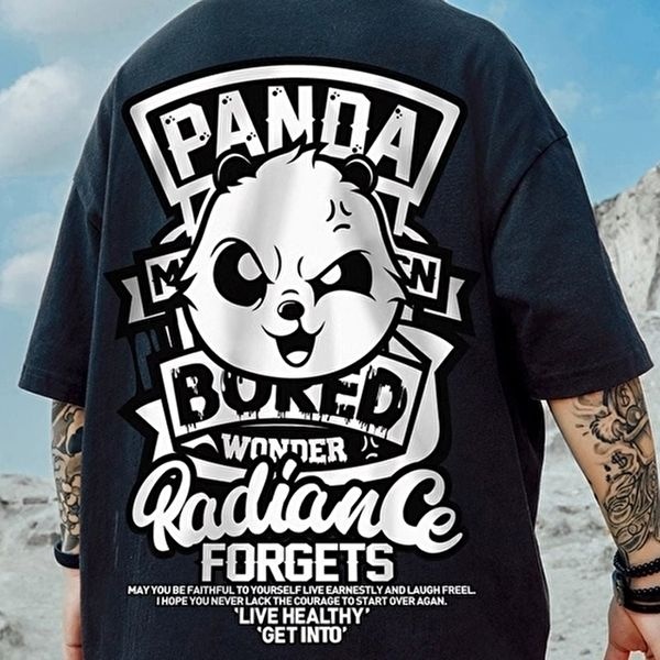 남자 2컬러 라운드넥 팬더곰 반팔티 프린팅 티셔츠 (KYR-WEE8AA9)