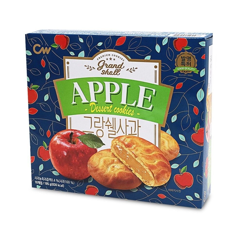 wm협력사 wmfe613 청우 그랑쉘 애플 사과 쿠키 195gx1개 낱개포장 어린이 사무실 탕비실 다과 간식 과자 회의 행사 이벤트 학원