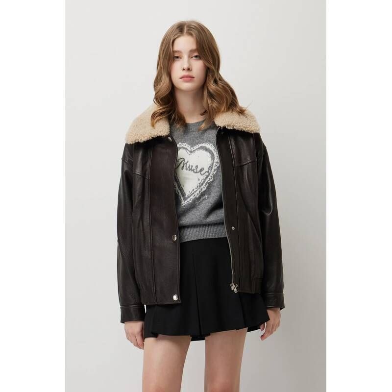 시슬리 <매장정품> SISLEY 시슬리 리얼 램스킨 무스탕 카라 오버핏 점퍼 SALE39561DW 1103841