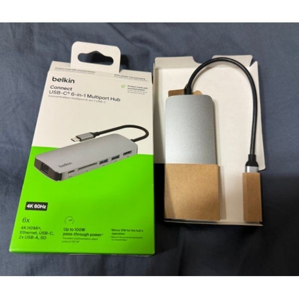 [25년 신제품] 벨킨 6in1 C타입 멀티 허브 Pro 이더넷 HDMI 2.0 4K 60Hz 100W AVC008fq 맥북 M4 윈도우 노트북 아이패드 호환