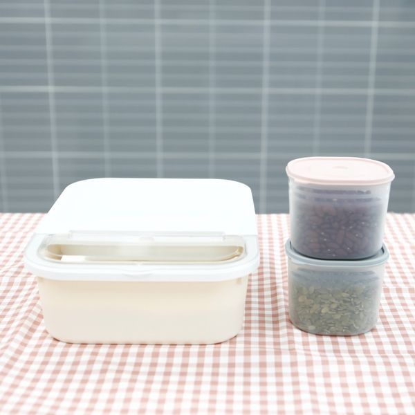 [하프클럽]마카롱 쌀통 3Kg+마카롱 다용도 잡곡통 900ml 2개 (아이보리)