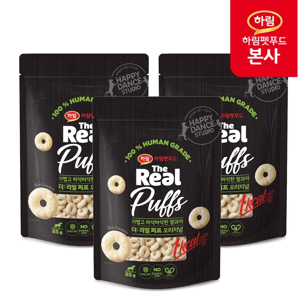 하림펫푸드 더리얼 퍼프 오리지널 85g x 3개 / 강아지 건조 간식 과자 비스켓