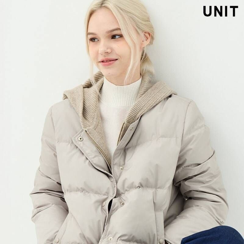 유닛베이지 니트 후드 디안투스 다운 재킷 UFKWJA461T32