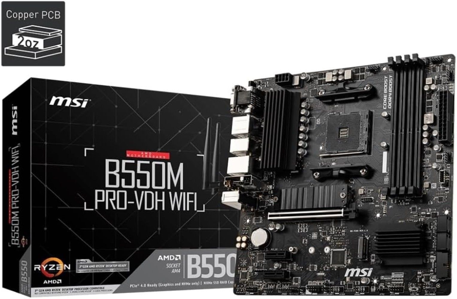[해외] MSI B550M PRO-VDH WIFI 마더 보드 라이젠5000시리즈지원 M.2히트싱크 무선랜 MicroATX AMD칩셋 MB5033