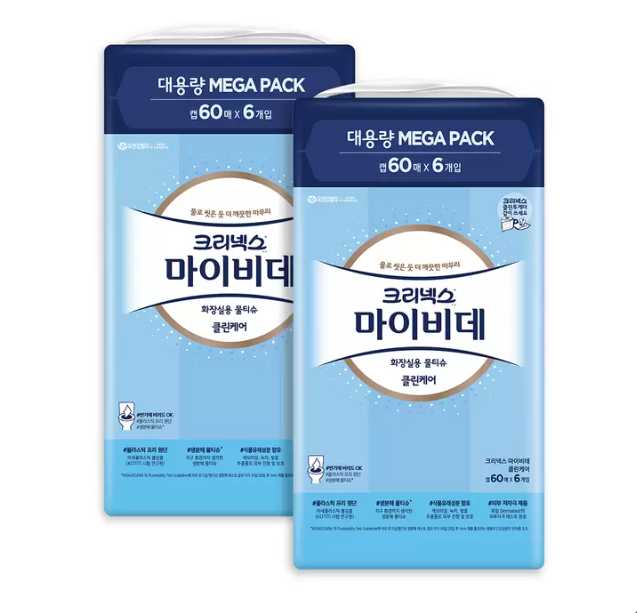 [온누리7%혜택]무료배송 크리넥스 마이비데 캡형60매x 6 x 2팩