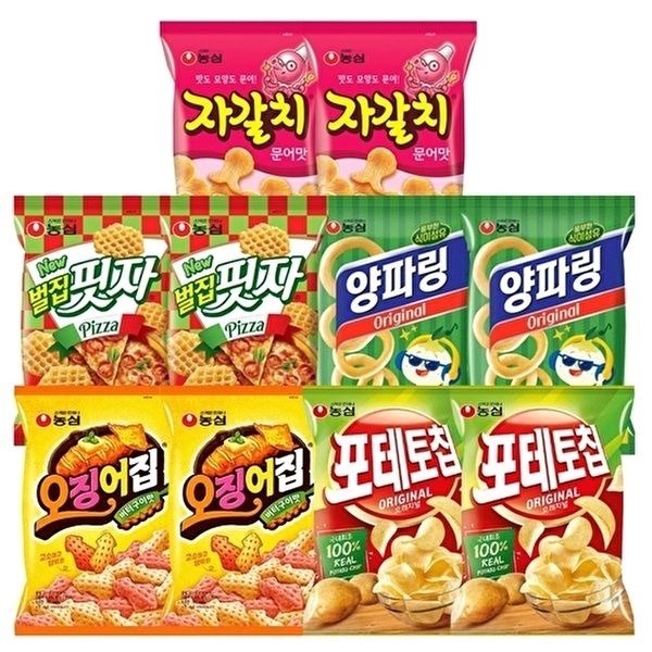 [농심]농심 포테토칩 60g 2개+양파링 80g 2개+벌집핏자 90g 2개+자갈치 90g 2개+오징어집 78g 2개_