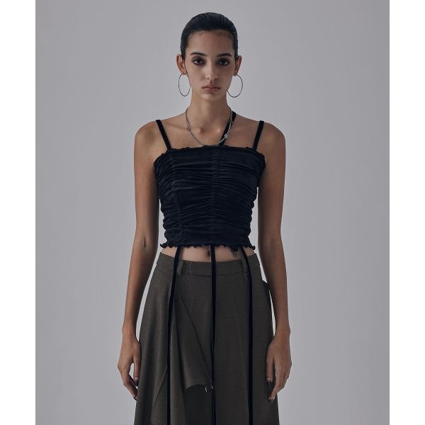 트리밍버드 TREEMINGBIRD Velvet String Shirring Layered Top Black TM249NTS001MBB 391459