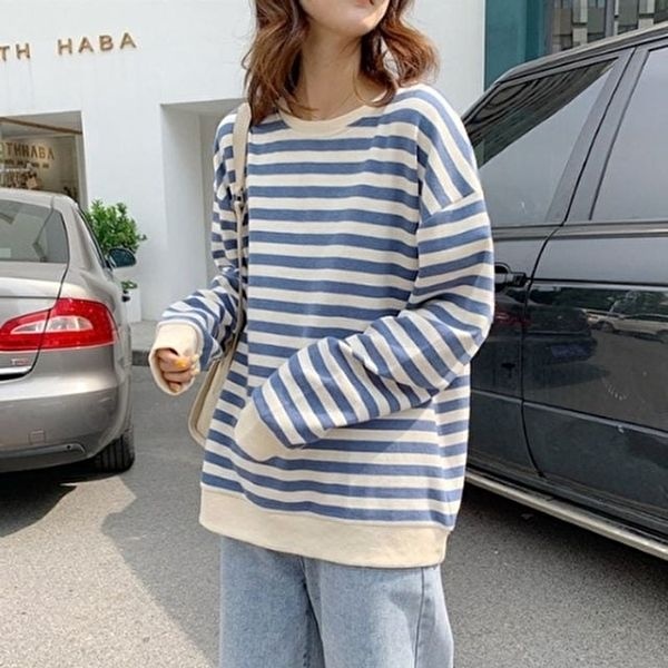 2컬러 스트라이프 맨투맨 긴팔 티셔츠 DHH-D55 (KYR-WD597CB)