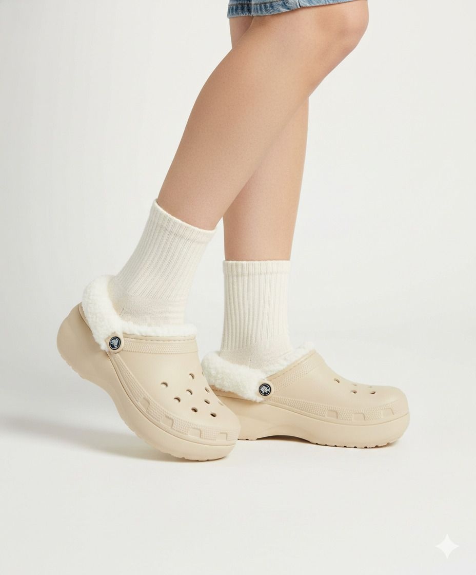 크록스 클래식 플랫폼 퍼즈 라인드 클로그 - 본 / 212854-2Y2 L7K3