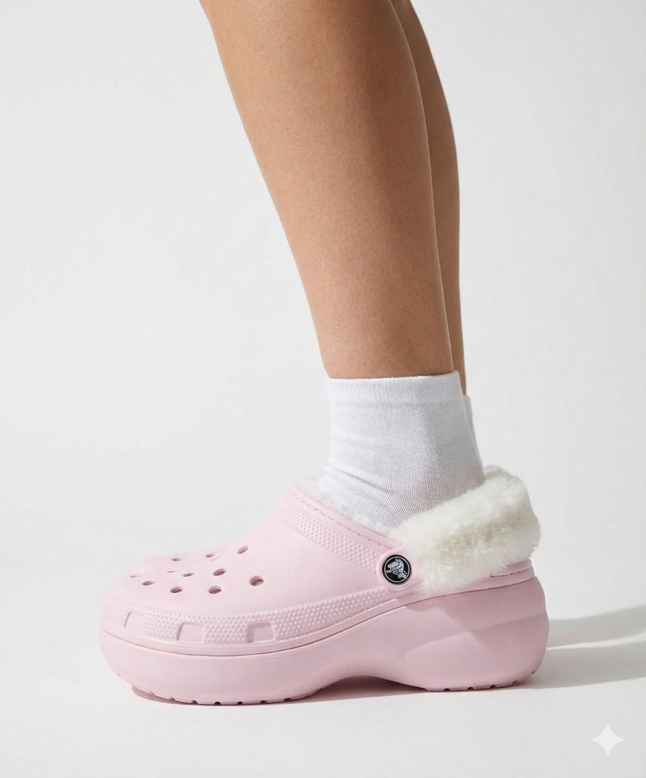 크록스 클래식 플랫폼 퍼즈 라인드 클로그 - 핑크 밀크 / 212854-6ZW L7K3