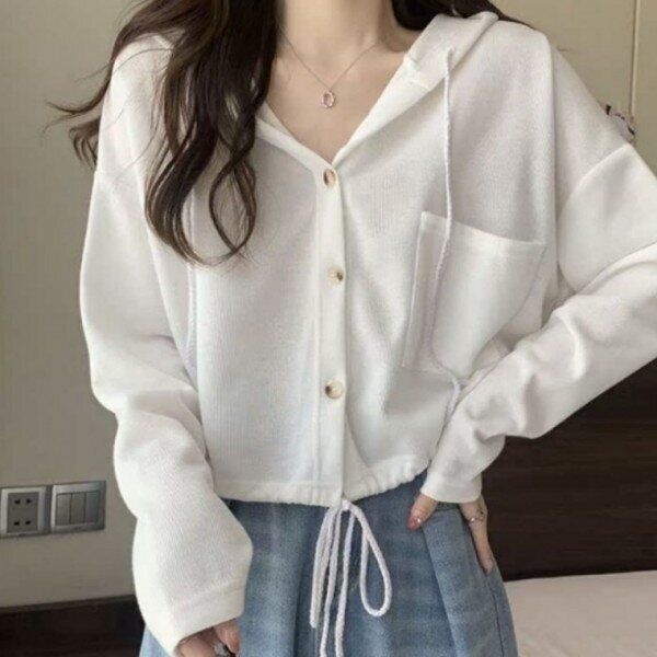 [모노무드] MNO 코드 레이디스아우터 오픈니트 후드티 데일리룩 재킷 세미크롭 심플룩