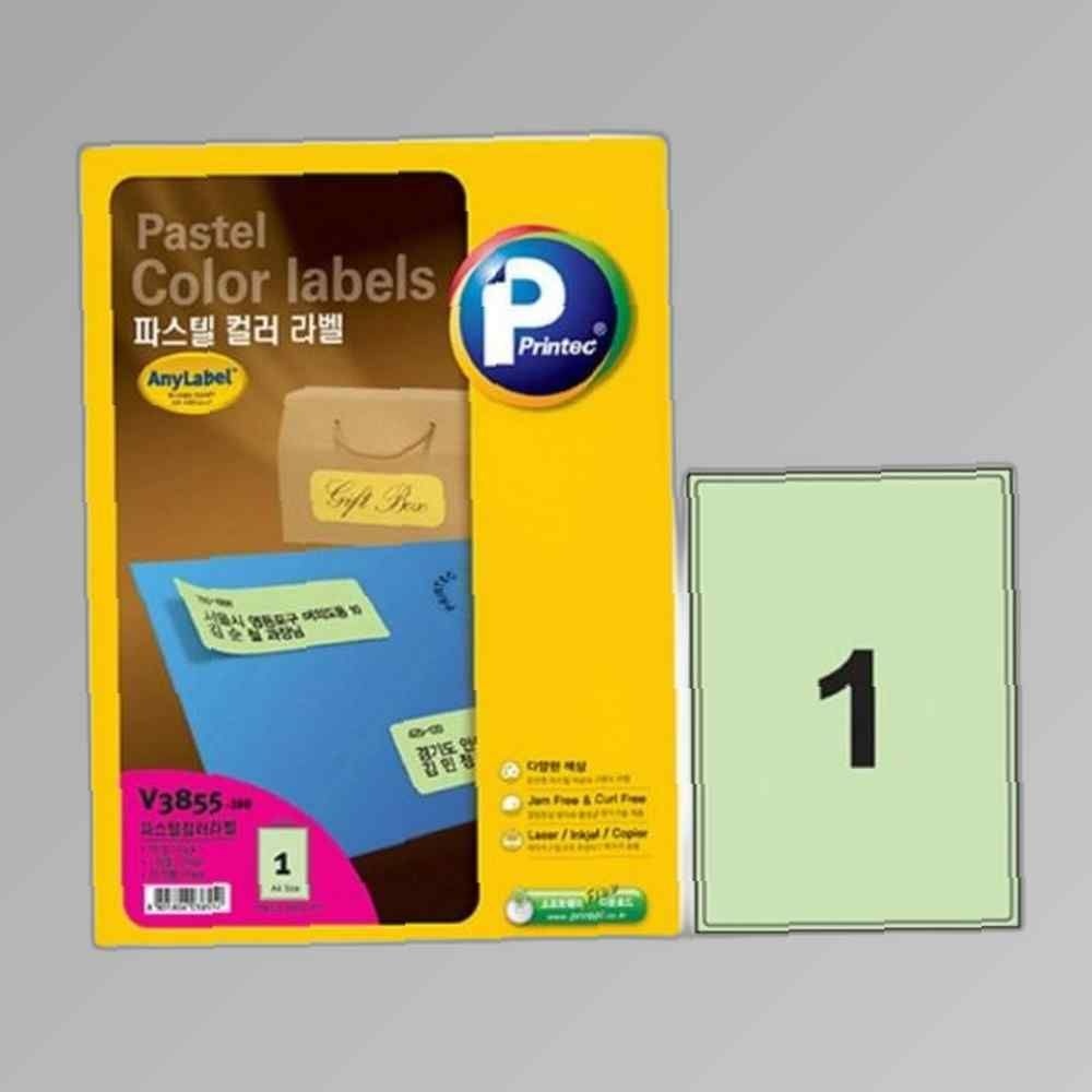 V3855-100 인기 프린텍 파스텔컬러라벨 연두 감성 애니라벨 라벨지 스티커라벨 전용지