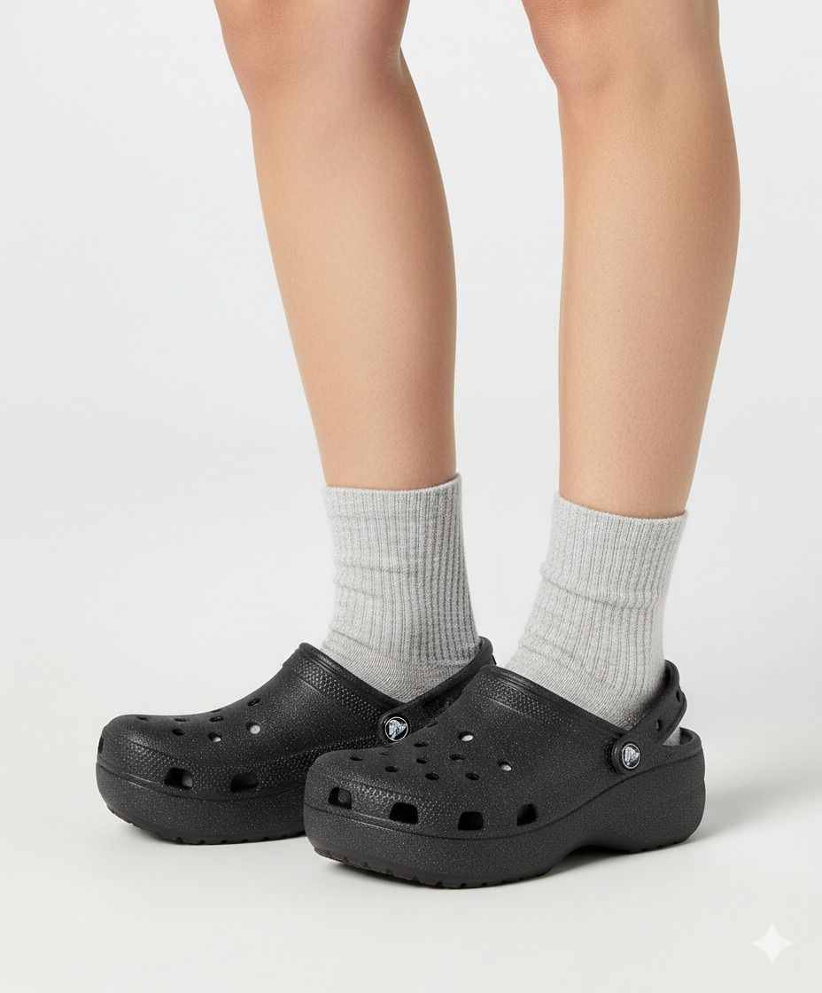 크록스 클래식 플랫폼 글리터 클로그 우먼 - 블랙 / 207241-001 L7K3