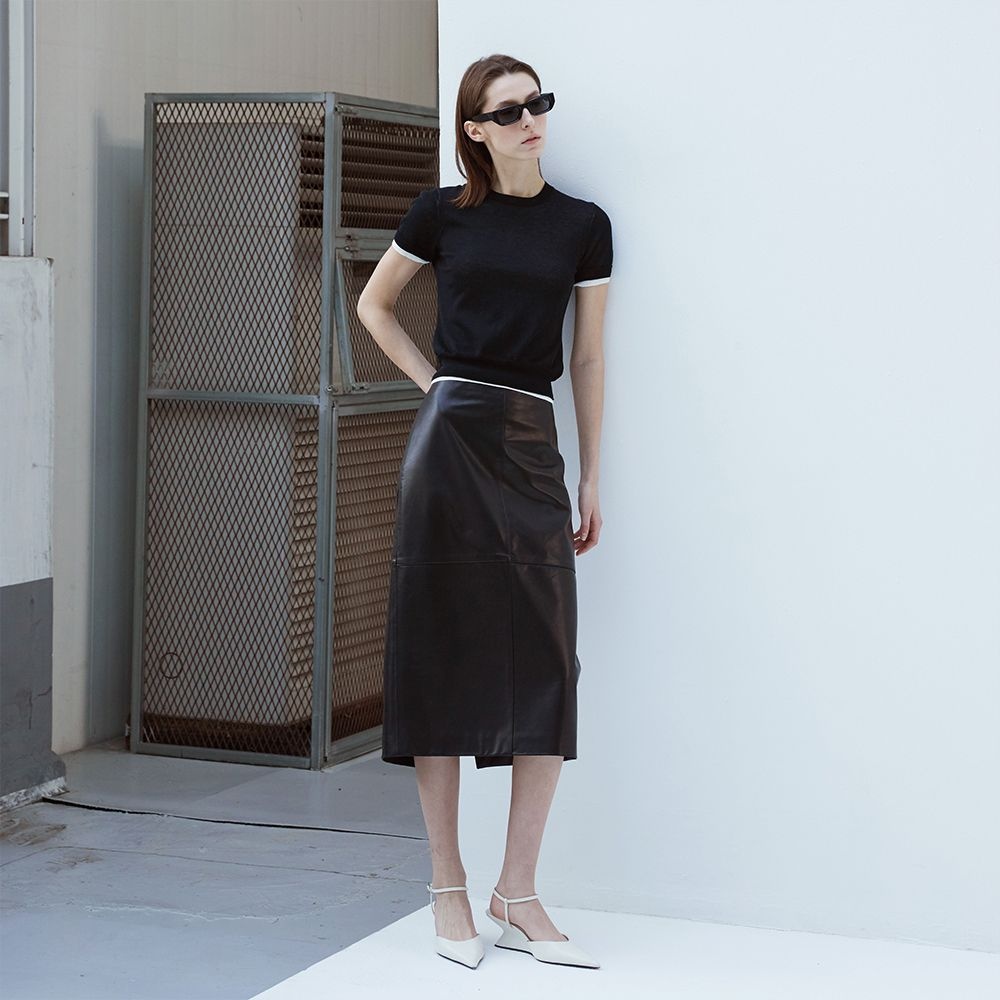 베르데마르 Lambskin Straight midi Skirt