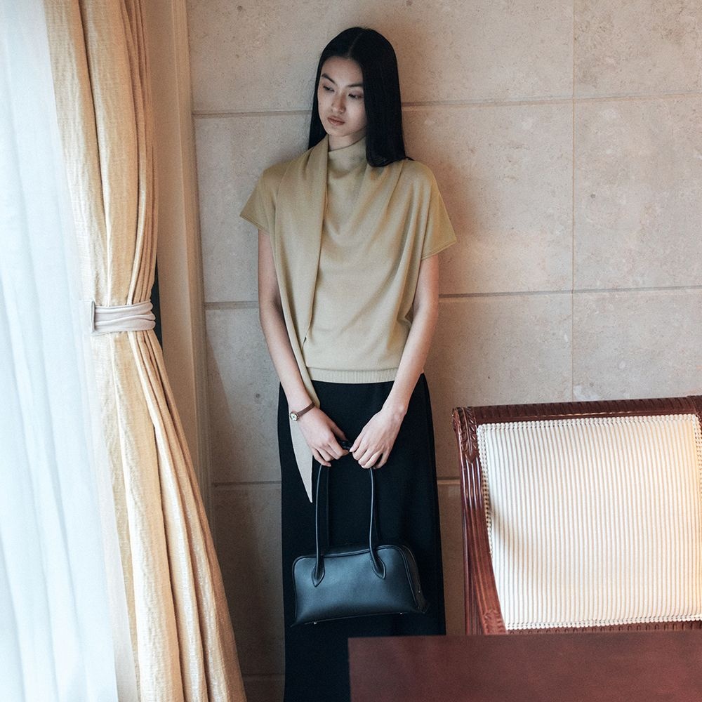 [10/7 예약발송] SI-KN2178 카울 스카프 니트 탑_Beige