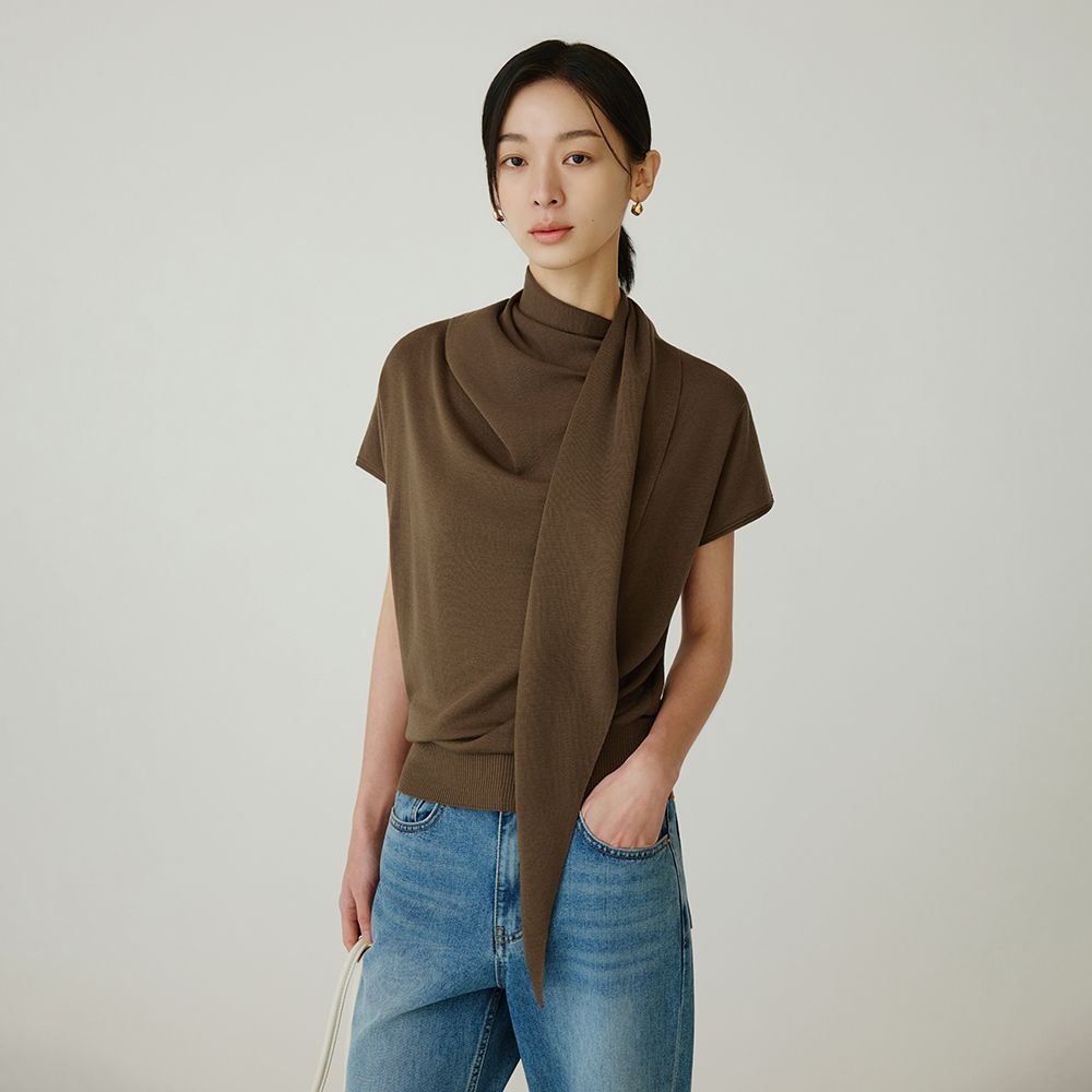 [9/4 예약발송] SI-KN2178 카울 스카프 니트 탑_Brown