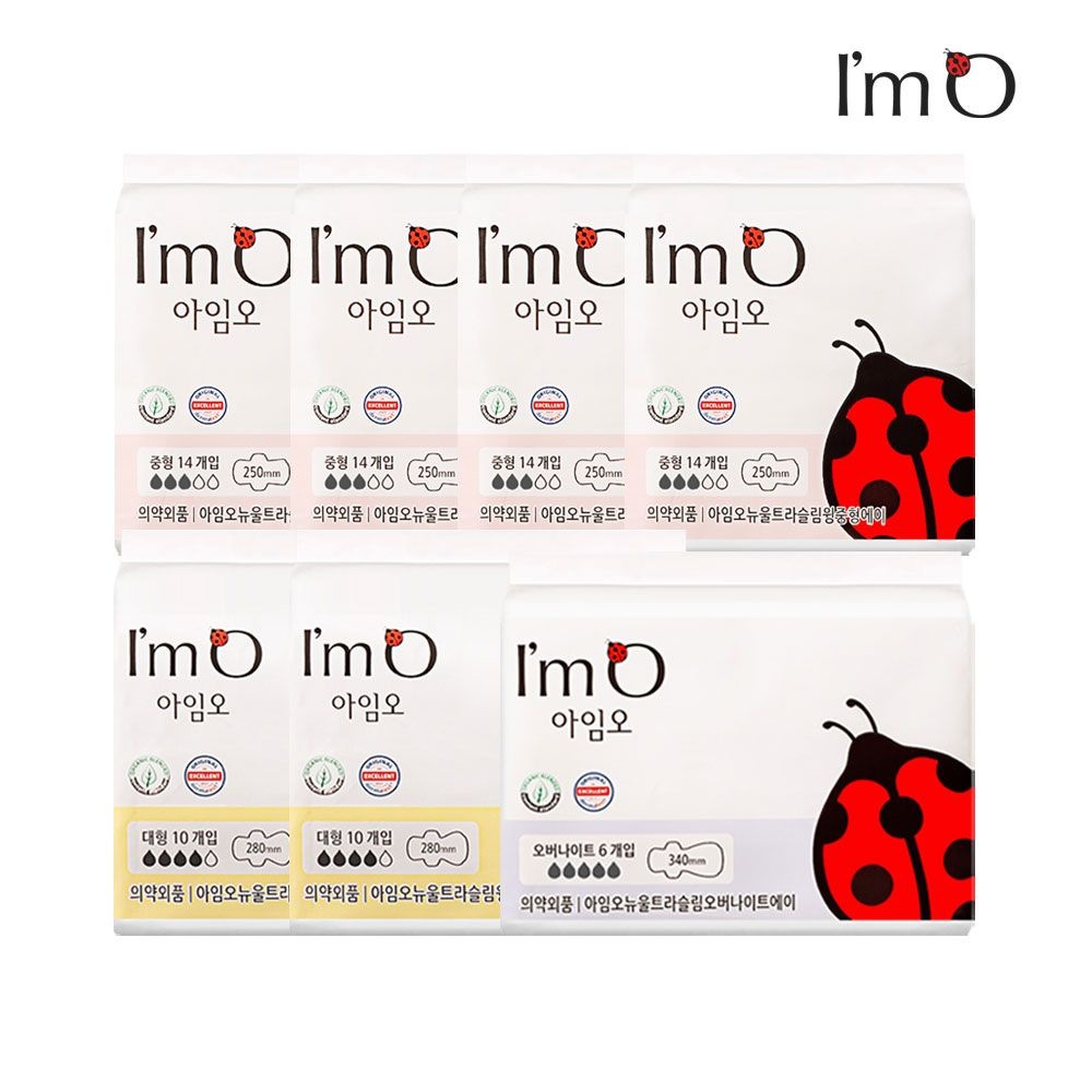 ㈜로한, ㈜서흥, ㈜메디오젠 [패션플러스][아임오]아임오 유기농 순면 생리대 중형 14Px4팩+대형 10Px2팩+오버나이트 6P(총 82P)