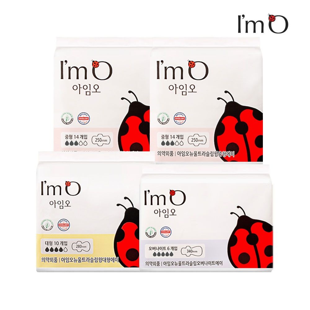 ㈜로한, ㈜서흥, ㈜메디오젠 [패션플러스][아임오]아임오 유기농 순면 생리대 중형 14Px2팩+대형 10P+오버나이트 6P(총 44P)
