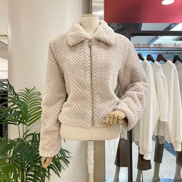 [하프클럽]  F23D75197 밍크 페이크퍼 퀼팅 카라 집업