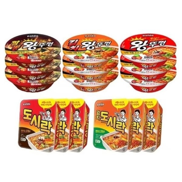 팔도 왕뚜껑 x 3개+김치왕뚜껑 x 3개+짬뽕왕뚜껑 x 3개+도시락 ...