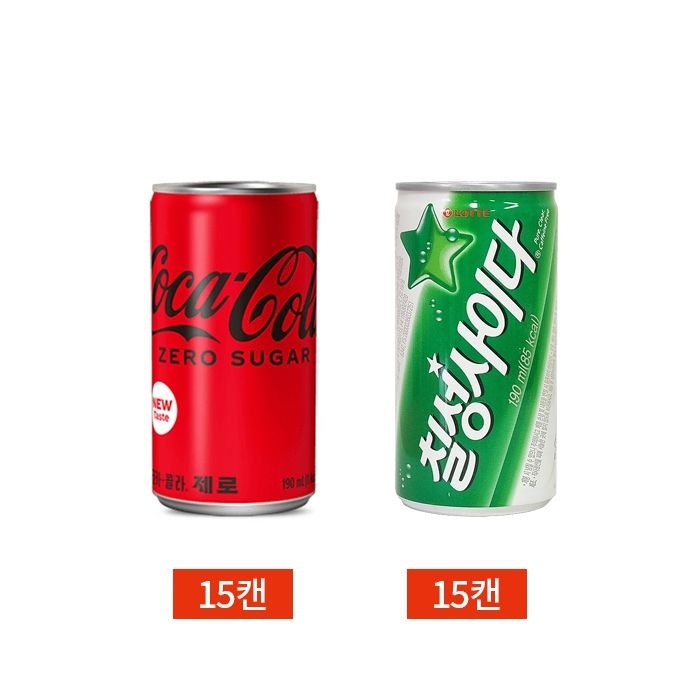 (탄산음료) 코카콜라제로+칠성사이다 2종 190mLx30캔