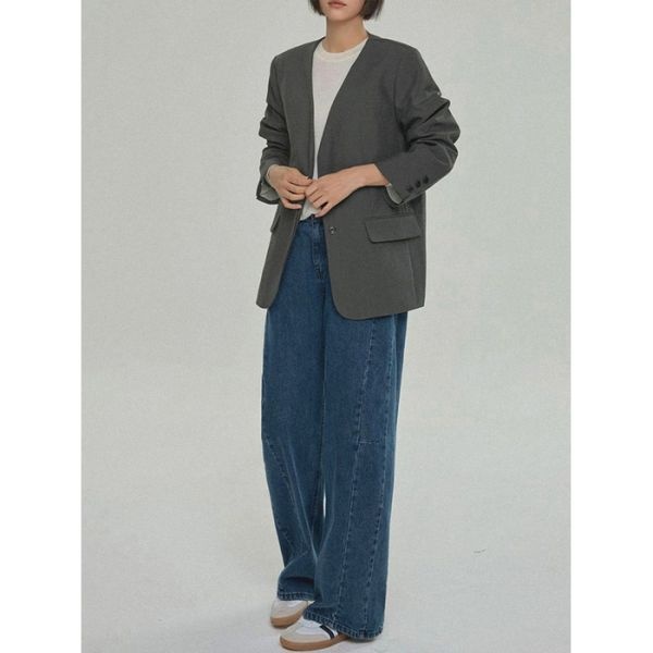 ROOMPACKER ROOMPACKER RR어반 벨티드 노카라 배색 자켓_charcoal 237489