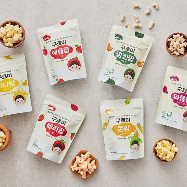 퓨어잇 [보리보리]퓨어잇 구르미팝 야채 스위트 퍼프 아기과자 6가지맛 부드러운 아이간식