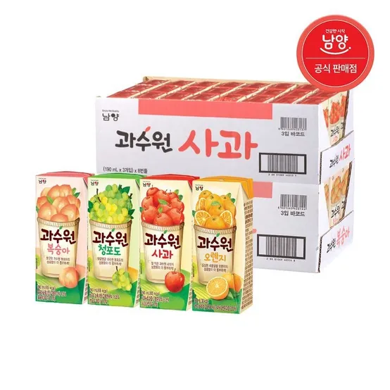 과즙음료 과수원 190ml 48팩 4종 골라담기 사과/복숭아/오렌지/청포도