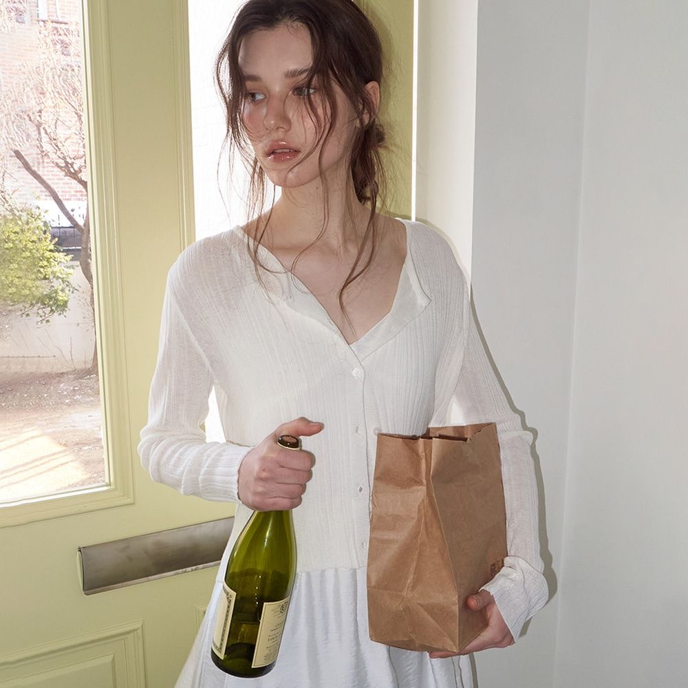 Linen Round Cardigan, Ivory