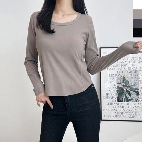 X 하프클럽 ET601 여자 X 긴팔 여자 X GSS 슬림 여자 라인 티셔츠 긴팔 스퀘어넥 X