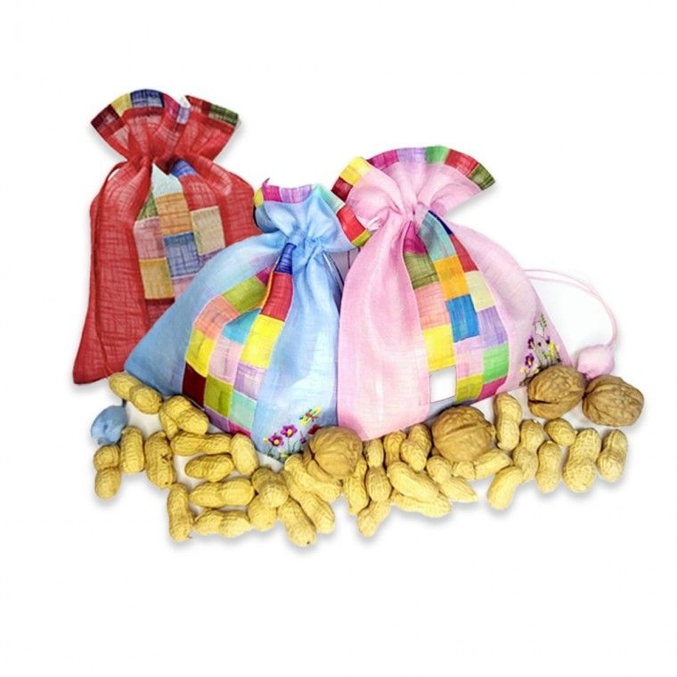 정월대보름 부럼 모시 들꽃 복주머니 피땅콩 100g 호두 4알 견과류 (정월대보름,땅콩,호두,부럼,부럼깨기,복주머니