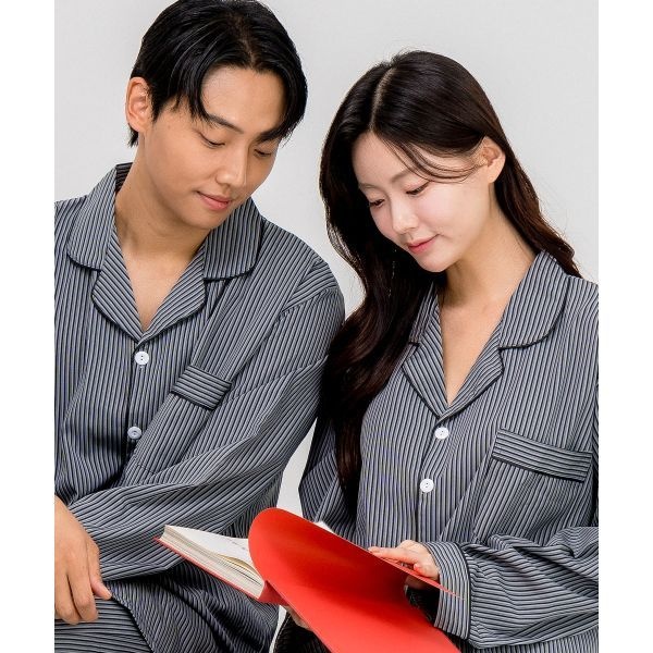 매장정품 AONE [SET] 커플 실키 시그니처 라인 카라 잠옷