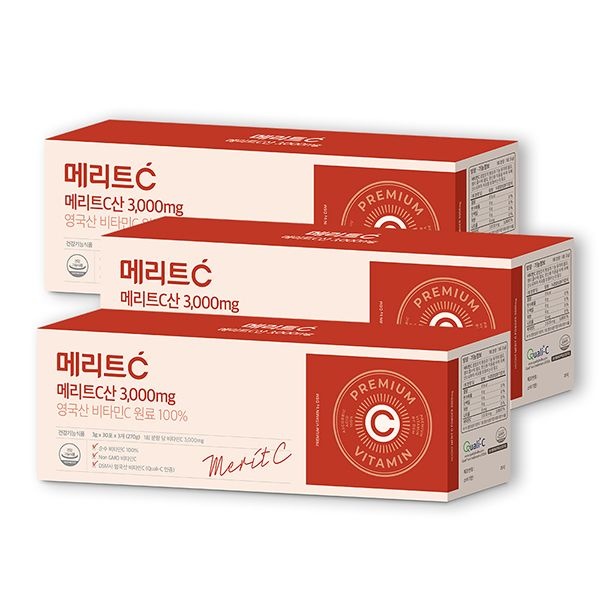 [오늘출발] 휴온스N 휴온스 메리트C산 3000mg 고함량 영국산 DSM 비타민C 9개월분, 90포 3박스