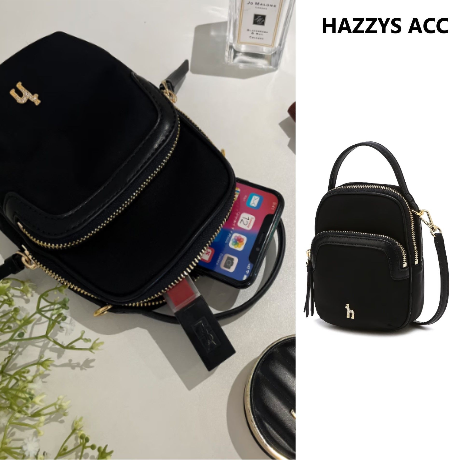 [롯데백화점] 헤지스 ACC 블랙 나일론 더블지퍼  크로스 미니백 HIWA5E430BK