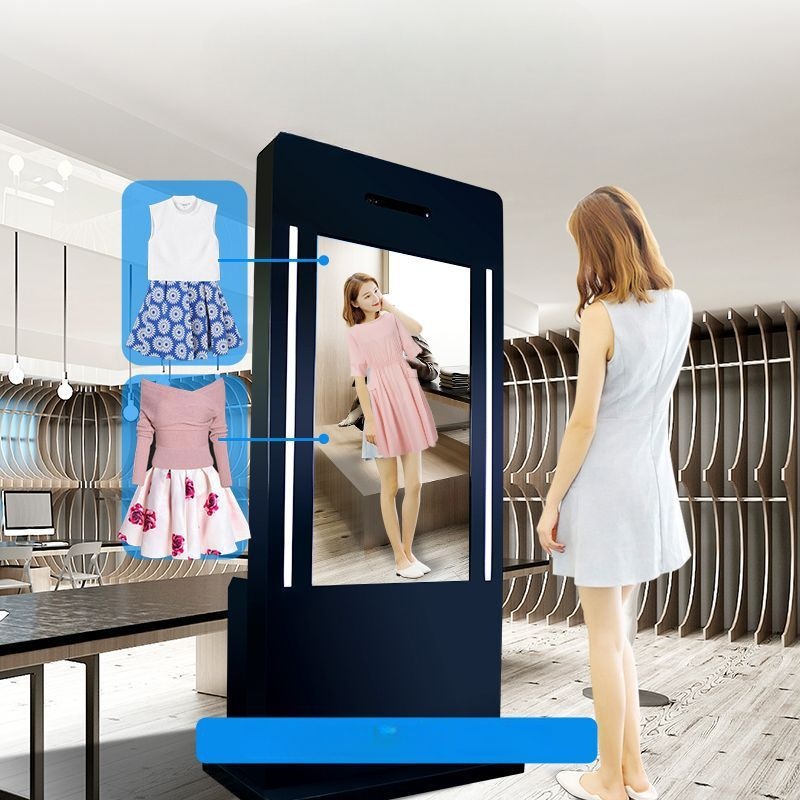 [해외] 3D 스마트 피팅 거울 감각 가상 얼굴 의상코디 드레싱 지능형 AI AR 인터랙티브 카메라