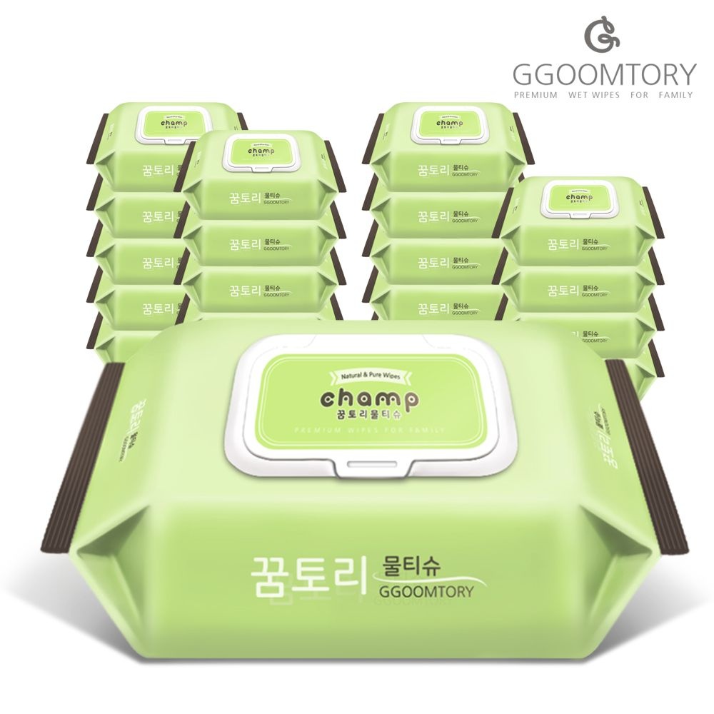 [출고] 꿈토리 아기 물티슈 뉴 가득찬 챔프 캡형 엠보싱 55gsm 100매 10팩+10팩