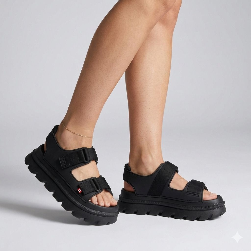 헌터 [WOMEN] 라이트 알개폼 웨빙 플랫폼 샌들- 블랙 HCWK007FDZBLK L7K3