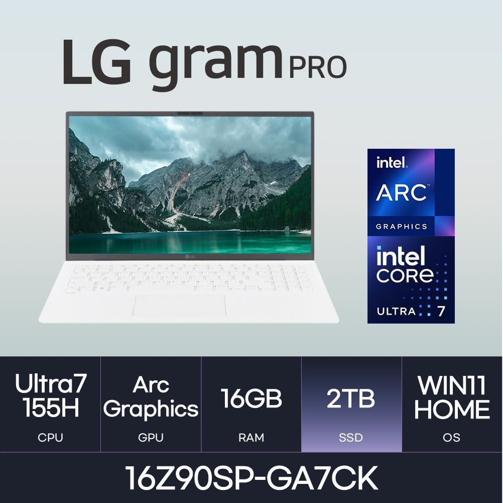 LG전자 HMC/ LG 그램 프로16 / 16Z90SP-GA7CK - 16GB / NVMe 2TB / WIN11H / 코어 울트라7-155H / 400nit