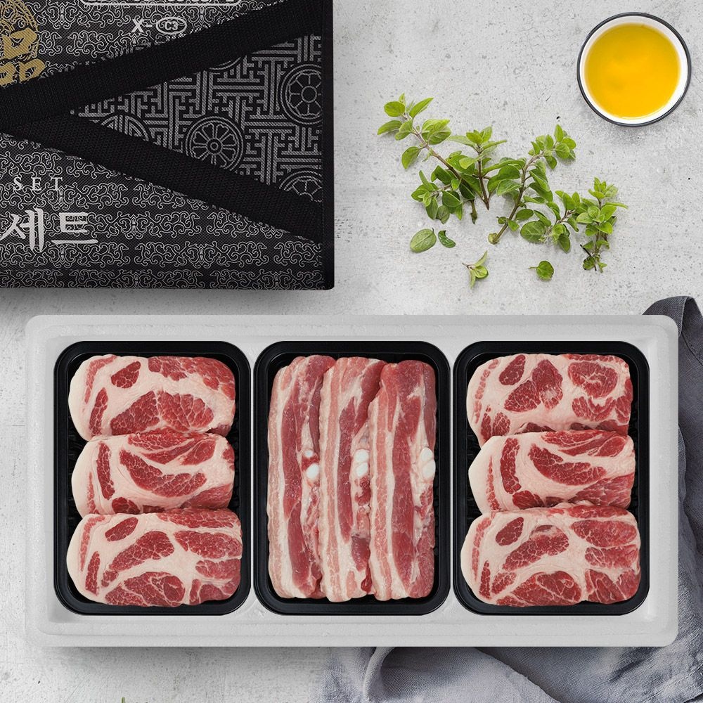 [롯데백화점] 인정식탁 보성녹돈 한돈 돈육구이 세트 1.2kg (삼겹살,목살) LE1218711739