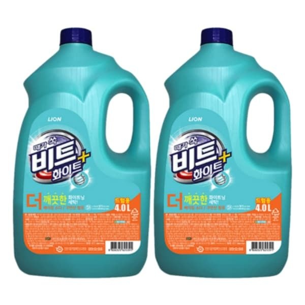 비트 드럼세탁기세제 비트세제 때가쏙비트 화이트플러스 용기4L 2개 고농축 빨래 세탁세제