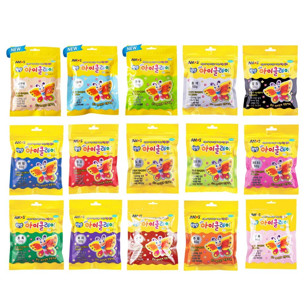 아모스 탱탱 아이클레이 50g 15색 세트 - 컬러 점토 미술 촉감 놀이