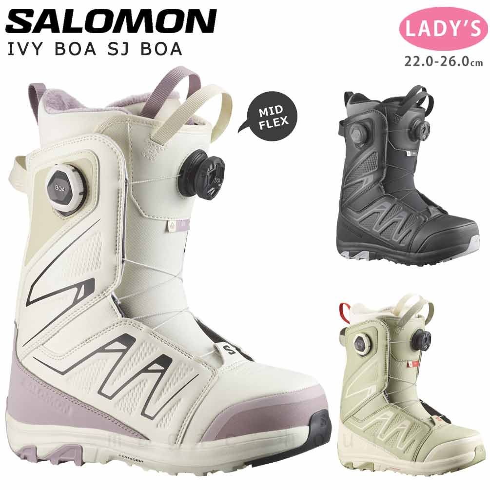 [해외] 스노우보드 부츠 여성용 살로몬 SALOMON IVY BOA SJ 듀얼보아 다이얼 다이얼식 25-26 소프트 플렉스 22cm-26cm 검정 흰색