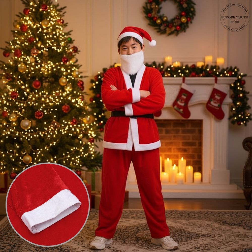 남학생 크리스마스 고급 산타복 5종 남자 산타복 수염 벨트 모자 세트