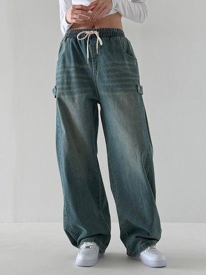 엠앤에스 빈티지 워싱 와이드 밴딩 카고 데님 팬츠